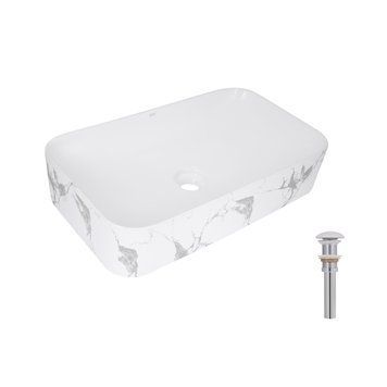 Раковина накладна Qtap Tern Раковина накладна 610x350x135 мм, Marble, прямокутна, з донним клапаном QTTER188MR49791 SD00055915 фото