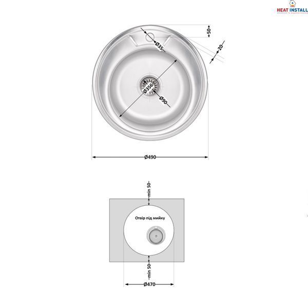 Кухонна мийка Brinex 490-A 0,6 мм Satin (BRIN490SAT06) SD00054083 фото