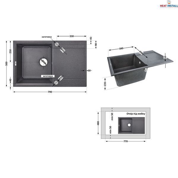 Кухонна мийка Lidz 790x495/230 BLA-03 (LIDZBLA03790495230) SD00039801 фото