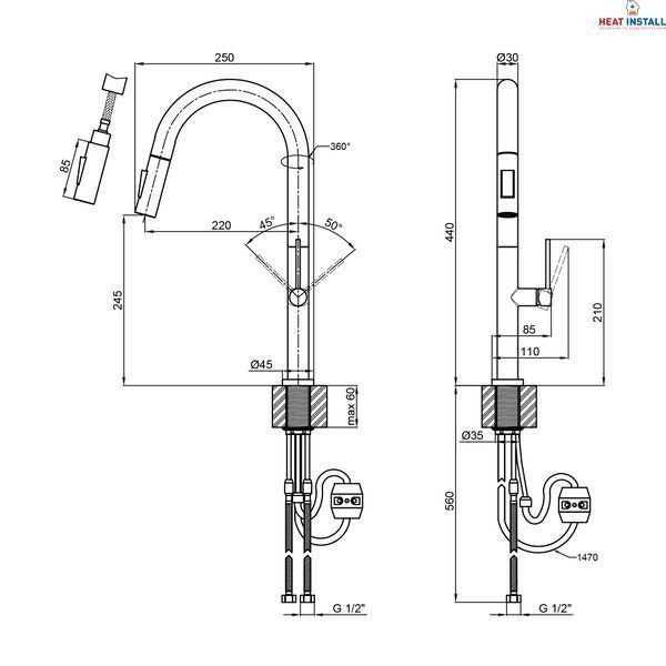 Змішувач для кухні Qtap Lenicka з висувним виливом QTLEN9138103UN Brushed Nickel PVD SD00042264 фото