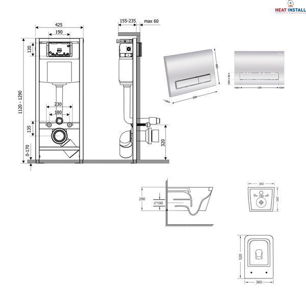 Готове рішення Qtap для ванної кімнати: підвісний унітаз Crow Ultra Quiet 520x360x290 + комплект інсталяції Nest 4 в 1 (лінійна клавіша Chrome) SD00054323 фото