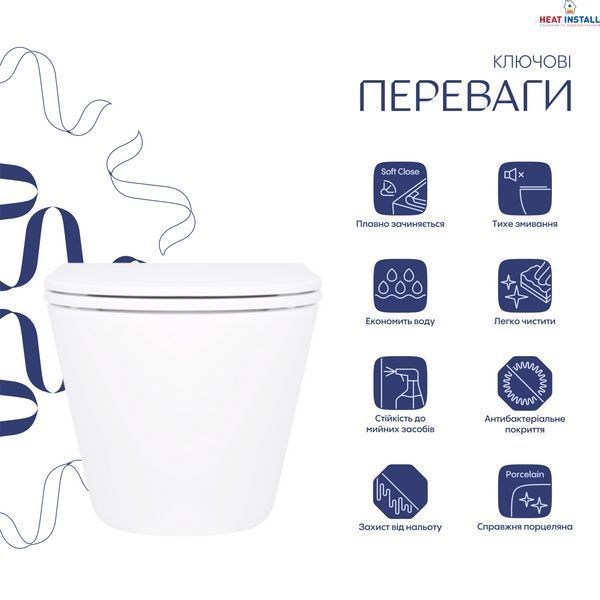 Унітаз підвісний Qtap Robin безобідковий з сідінням Soft-close QT1333046ENRW SD00033009 фото
