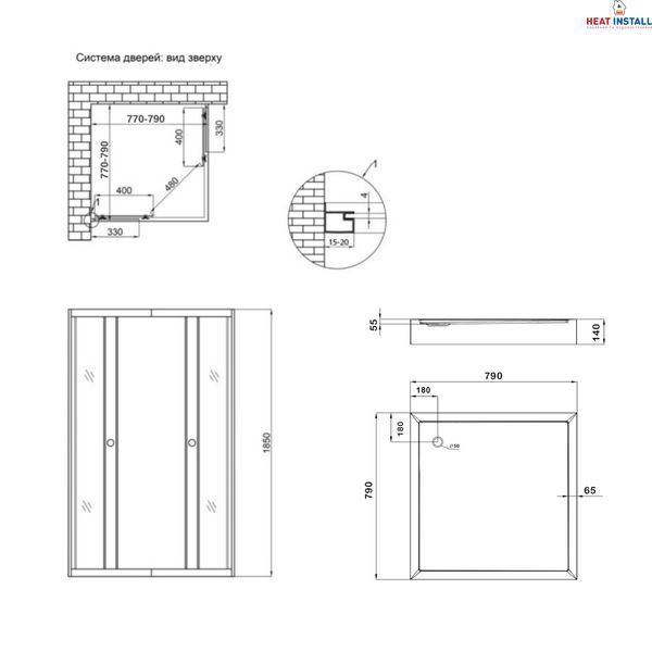Душова кабіна Lidz Wawel SC80x80.SAT.LOW.GR, скло тон. 4 мм + Lidz Душовий піддон KAPIELKA ST80x80х14 SD00051444 фото