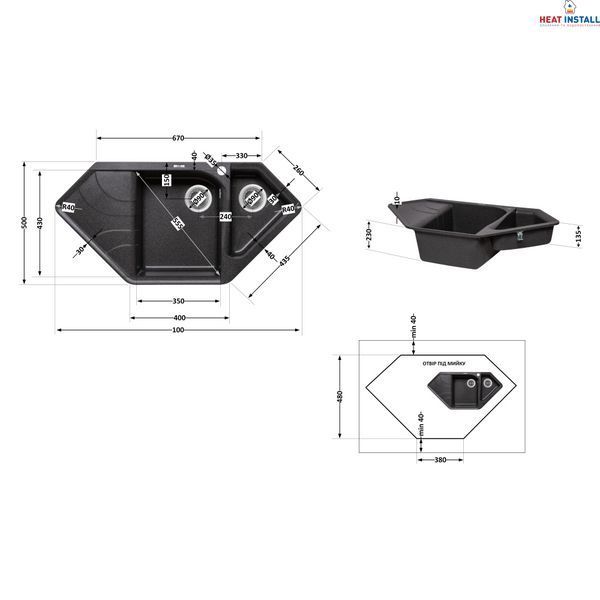 Кухонна мийка з додатковою чашею Lidz 1000x500/225 GRF-13 (LIDZGRF131000500225) SD00044515 фото