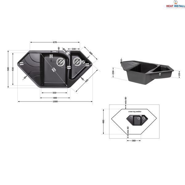 Кухонна мийка з додатковою чашею Lidz 1000x500/225 BLM-14 (LIDZBLM141000500225) SD00044516 фото