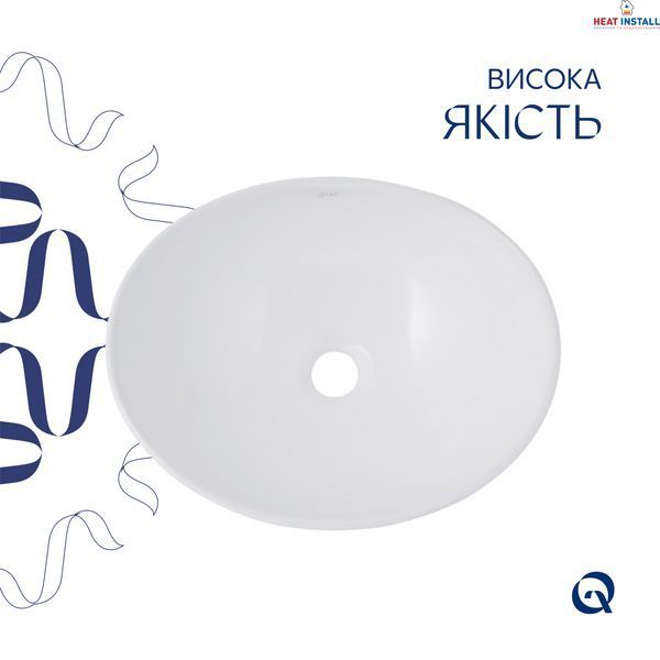 Комплект Qtap Dove: Раковина накладна овальна 415x340x140 мм White + Донний клапан PU02 SD00053432 фото
