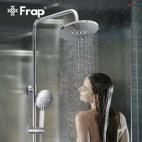Душева система Frap F2449, поворотний вилив - перемикач на лійку, 3 режими, білий/хром 1033773 фото