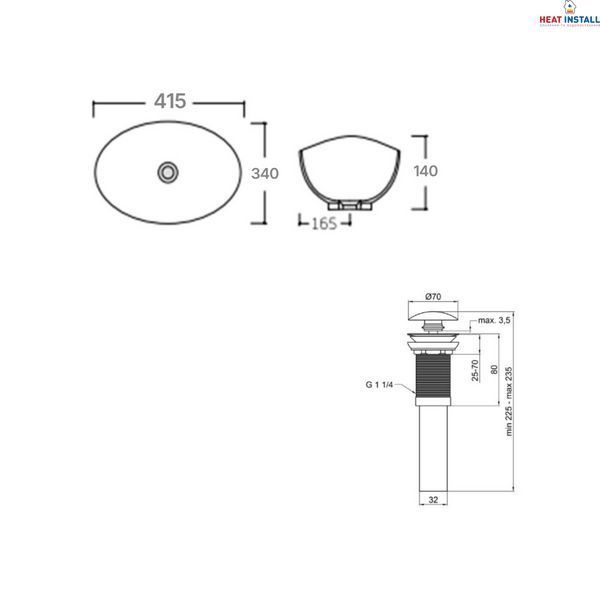 Комплект Qtap Dove: Раковина накладна овальна 415x340x140 мм White + Донний клапан PU02 SD00053432 фото