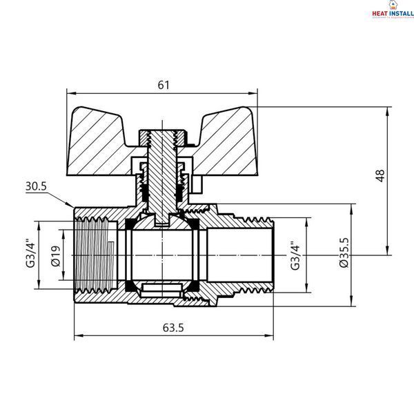 Кран кульовий Thermo Alliance Standart 3/4" ВЗ для газу (метелик) SD607NG20PN40 SD00021348 фото