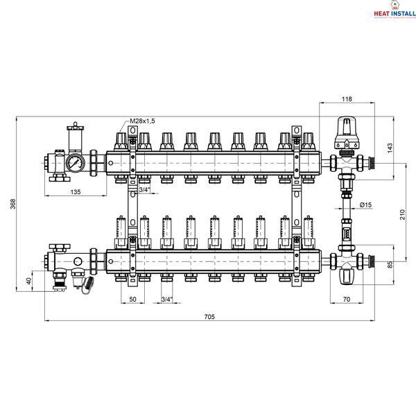 Колекторна група Icma 1" 9 виходів, з витратоміром №K0111 SD00005144 фото