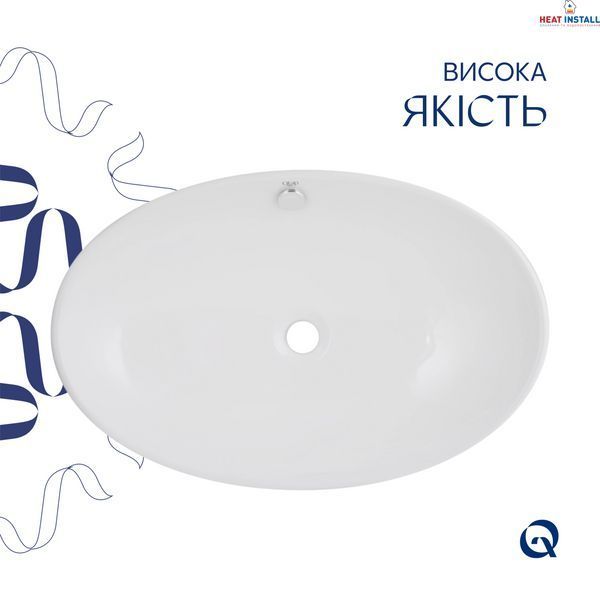 Комплект Qtap Dove: Раковина накладна овальна 635x420x150 мм White + Донний клапан PU02O SD00053433 фото