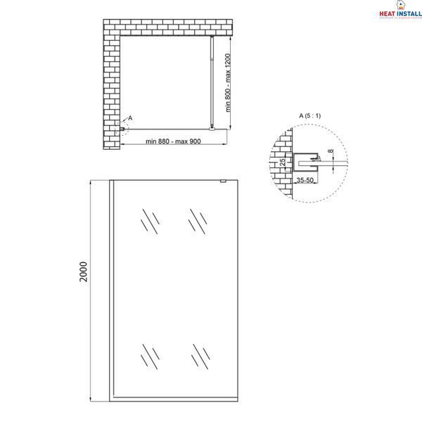 Душова перегородка Qtap Walk-In Standard BLM209.C8 90х200 см, скло Clear 8 мм, покриття CalcLess SD00051925 фото
