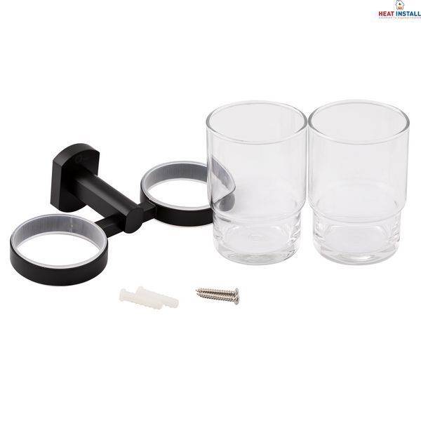 Склянка з тримачем Qtap Liberty настінна подвійна QTLIBBLM1155 Black SD00040023 фото
