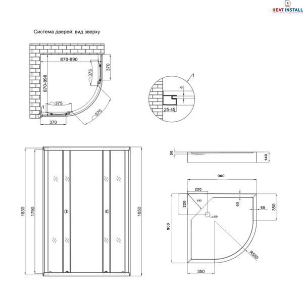 Душова кабіна Lidz Latwa SC90x90.SAT.LOW.GR, скло тон. 4 мм + Lidz Душовий піддон KAPIELKA ST90x90x14 SD00051436 фото
