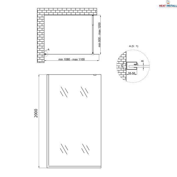 Душова перегородка Qtap Walk-In Standard BLM2011.C8 100х200 см, скло Clear 8 мм, покриття CalcLess SD00051927 фото