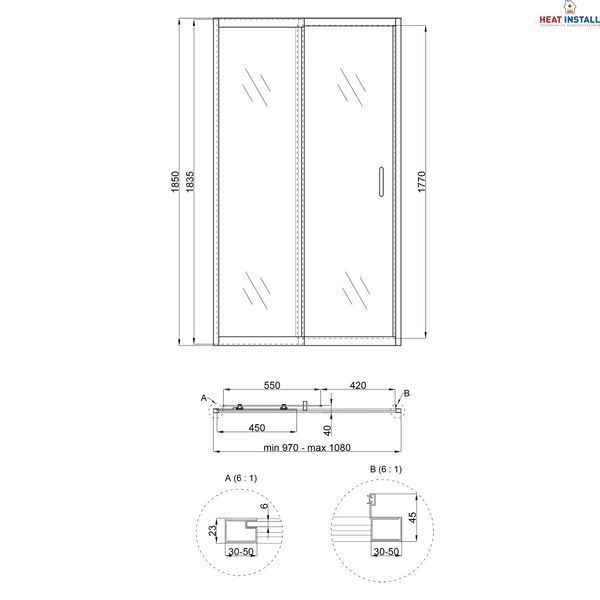 Душові двері в нішу Qtap Taurus CRM201-11.C6 97-108x200 см, скло Clear 6 мм, покриття CalcLess SD00039722 фото