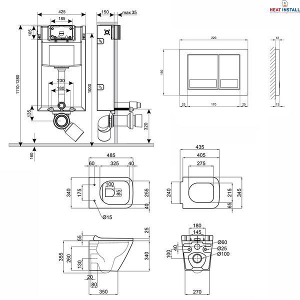 Готове рішення Qtap для ванної кімнати: підвісний унітаз Tern Rimless 490x340x350 + комплект інсталяції Nest 4 в 1 (квадратна клавіша Satin) SD00043016 фото