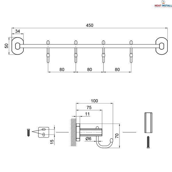Тримач для рушника Qtap Liberty 4 гачка 450 мм QTLIBBLM1154-4 Black SD00040027 фото