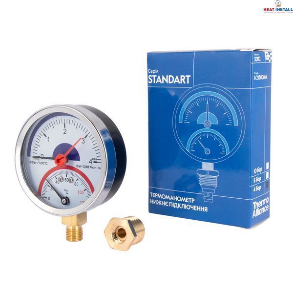 Термоманометр Thermo Alliance Standart 80 мм 1/2", нижнє підмикання SD1724B SD00021360 фото