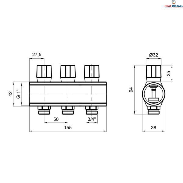Колектор&nbsp;Icma&nbsp;з&nbsp;регулювальними&nbsp;вентилями&nbsp;1" 3 виходи №1105 (Blue) SD00049606 фото
