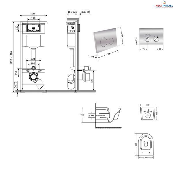 Готове рішення Qtap для ванної кімнати: підвісний унітаз Swan Ultra Quiet 520x360x320 + комплект інсталяції Nest 4 в 1 (кругла клавіша Chrome) SD00054327 фото