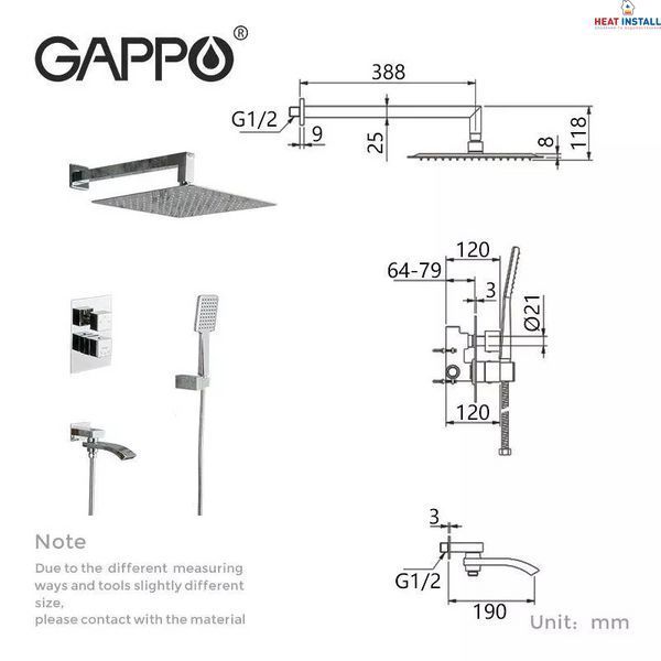 Вбудована душова система GAPPO G7107-40, вилив - перемикач на лійку, 3-функції, хром 1041649 фото
