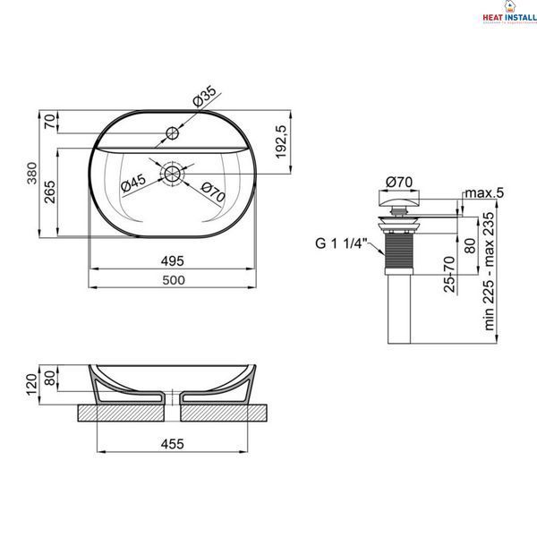 Комплект Qtap Scorpio: Раковина накладна овальна 500x380x120 мм White + Донний клапан PU02 SD00053437 фото