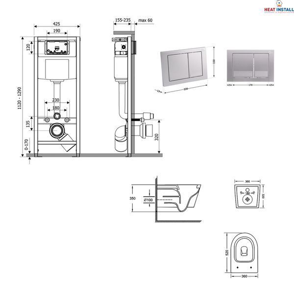 Готове рішення Qtap для ванної кімнати: підвісний унітаз Jay Ultra Quiet 520x360x320 + комплект інсталяції Nest 4 в 1 (квадратна клавіша Satin) SD00054328 фото