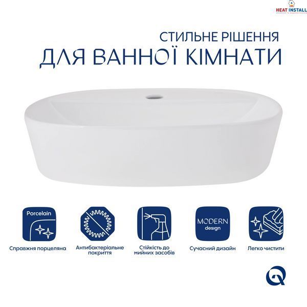 Комплект Qtap Scorpio: Раковина накладна овальна 500x380x120 мм White + Донний клапан PU02 SD00053437 фото