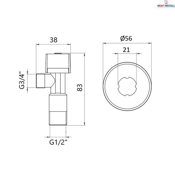 Кран кутовий Thermo Alliance Standart (ручка шестигранник) з вент.буксою 1/2"З х 3/4"З SF3441520 SD00021098 фото