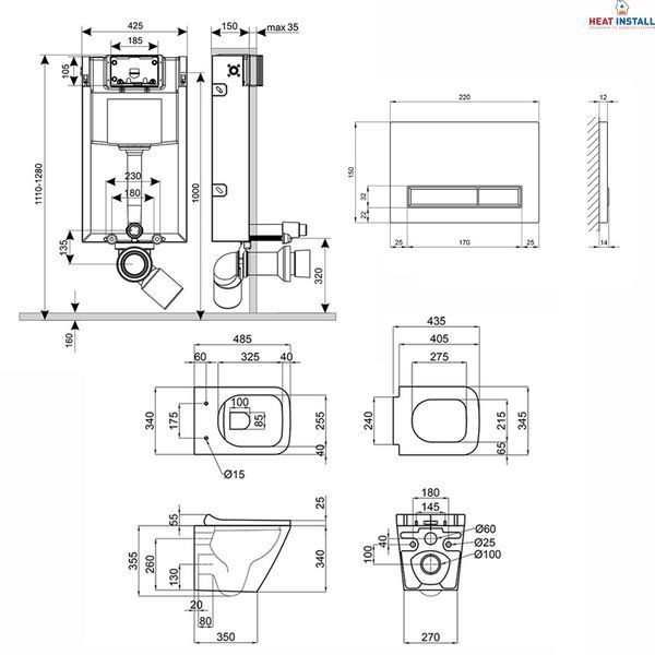 Готове рішення Qtap для ванної кімнати: підвісний унітаз Tern Rimless 490x340x350 + комплект інсталяції Nest 4 в 1 (лінійна клавіша Chrome) SD00043018 фото