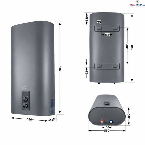 Водонагрівач електричний Thermo Alliance 80 л Grey, плоский вертикальний, мокрий ТЕН 2 кВт (0,8+1,2) DT80V20G(PD)/2G SD00055140 фото