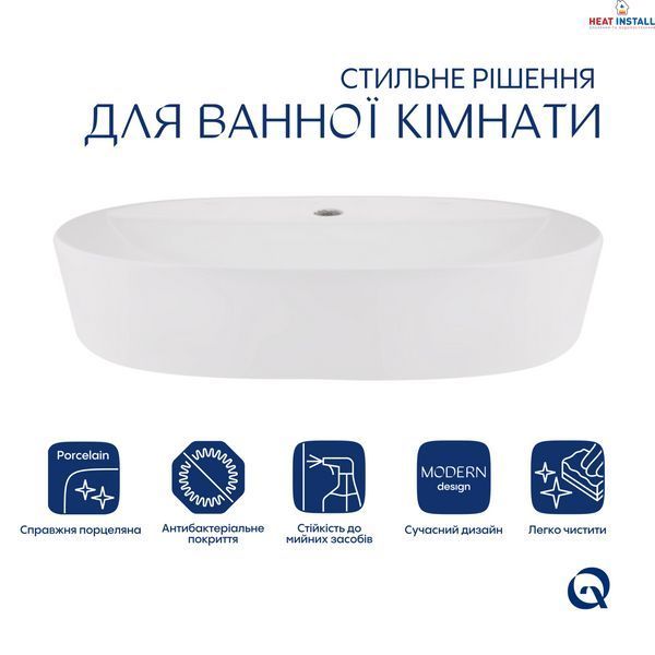 Комплект Qtap Scorpio: Раковина накладна овальна 600х400х120 мм White + Донний клапан PU02 SD00053439 фото