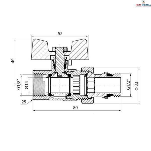 Кран кульовий Thermo Alliance Standart з америк. (конус) антипротікання прямий метелик латун. нікелір. 1/2"зв PN40 SD900NW15PN40 SD00050572 фото