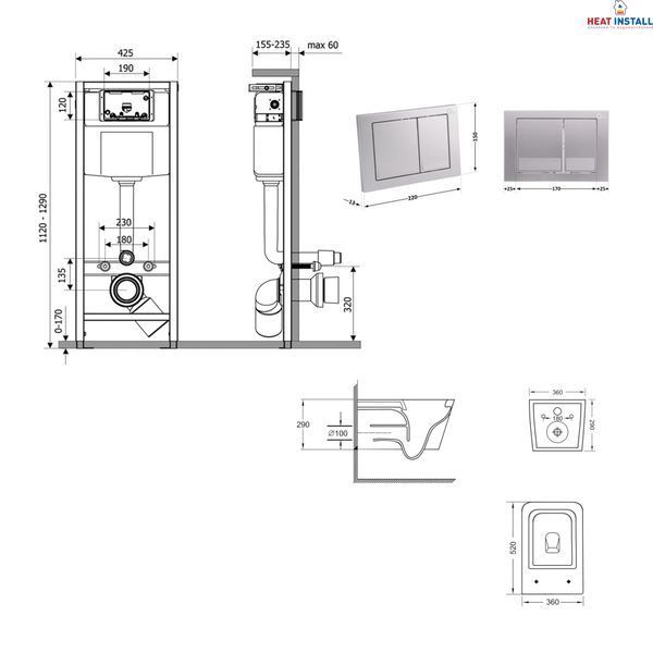 Готове рішення Qtap для ванної кімнати: підвісний унітаз Crow Ultra Quiet 520x360x290 + комплект інсталяції Nest 4 в 1 (квадратна клавіша Satin) SD00054329 фото