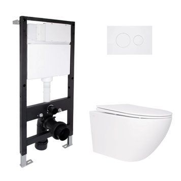 Готове рішення Qtap для ванної кімнати: підвісний унітаз Jay Rimless 520x360x320 + комплект інсталяції Standard (кругла клавіша White) SD00057716 фото