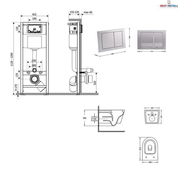 Готове рішення Qtap для ванної кімнати: підвісний унітаз Swan Ultra Quiet 520x360x320 + комплект інсталяції Nest 4 в 1 (квадратна клавіша Satin) SD00054330 фото