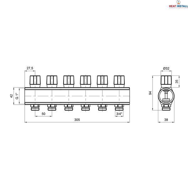 Колектор&nbsp;Icma&nbsp;з&nbsp;регулювальними&nbsp;вентилями&nbsp;1" 6 виходів №1105 (Blue) SD00049609 фото