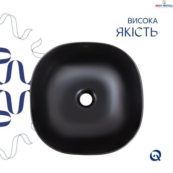 Комплект Qtap Kolibri: Раковина накладна квадратна 400х400х140 мм Matt Black + Донний клапан PU03 SD00053440 фото