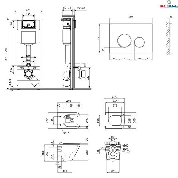 Готове рішення Qtap для ванної кімнати: підвісний унітаз Tern Rimless 490x340x350 + комплект інсталяції Nest 4 в 1 (кругла клавіша Satin) SD00043021 фото