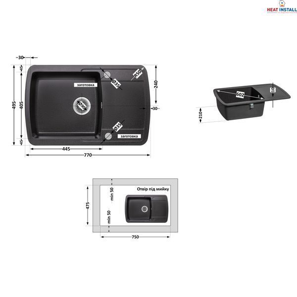 Кухонна мийка Lidz 770х490/200 GRF-13 (LIDZGRF13770490200) SD00044526 фото