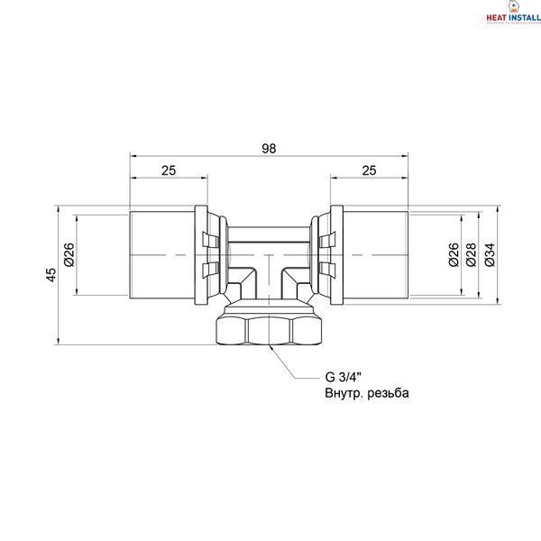 Трійник прес Icma 26х3/4"х26 ВР №408 SD00009356 фото