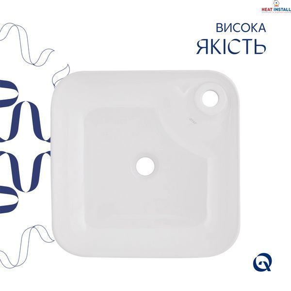 Комплект Qtap Stork: Раковина накладна квадратна 430x430x125 мм White + Донний клапан PU02 SD00053442 фото
