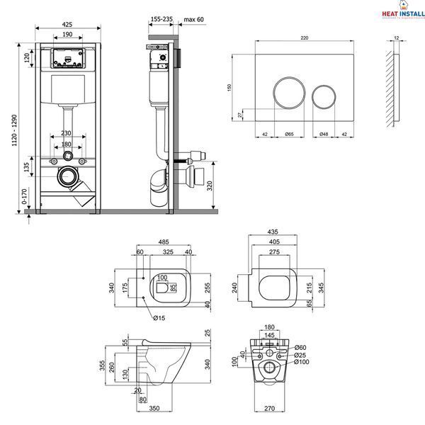 Готове рішення Qtap для ванної кімнати: підвісний унітаз Tern Rimless 490x340x350 + комплект інсталяції Nest 4 в 1 (кругла клавіша Chrome) SD00043022 фото