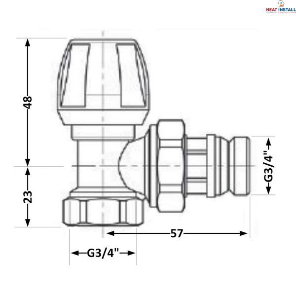 Кран радіаторний Icma №803+940 кутовий 3/4" з ручкою SD00023707 фото