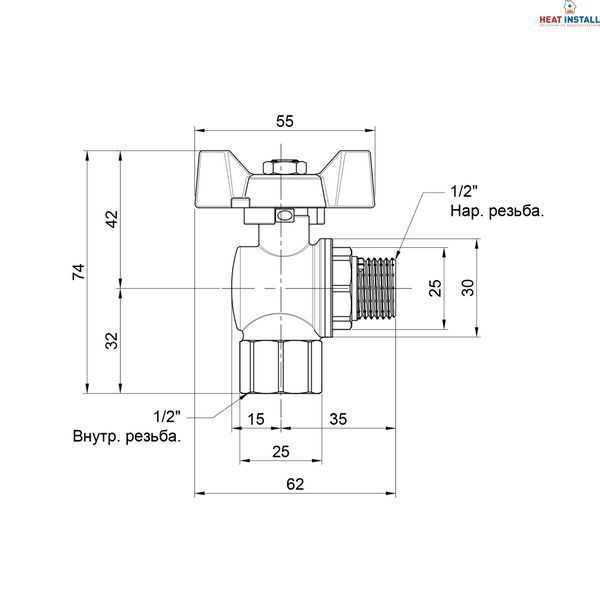 Кран кульовий Thermo Alliance Forte 1/2" ВЗ для води угловой (метелик) SF267W15 SD00025316 фото