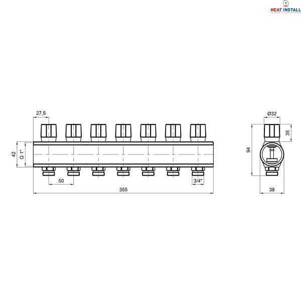 Колектор&nbsp;Icma&nbsp;з&nbsp;регулювальними&nbsp;вентилями&nbsp;1" 7 виходів №1105 (Blue) SD00049610 фото
