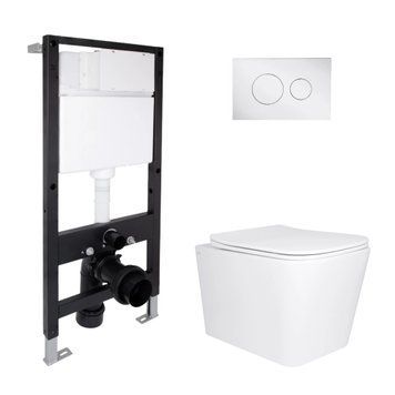 Готове рішення Qtap для ванної кімнати: підвісний унітаз Tern Ultra Quiet 525x345x360 + комплект інсталяції Standard (кругла клавіша Chrome) SD00057685 фото