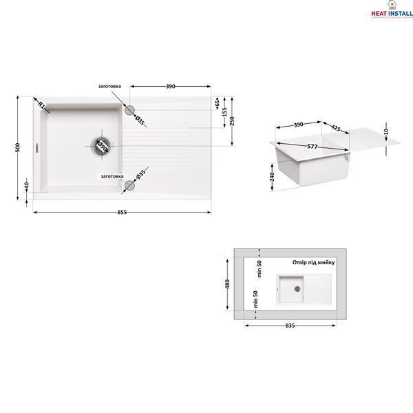 Кухонна мийка Lidz 860х500/240 WHI-01 (LIDZWHI01860500240) SD00044530 фото