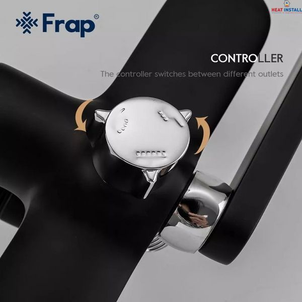 Душева система Frap F2449-6, поворотний вилив - перемикач на лійку, 3 режими, чорний/хром 1040778 фото